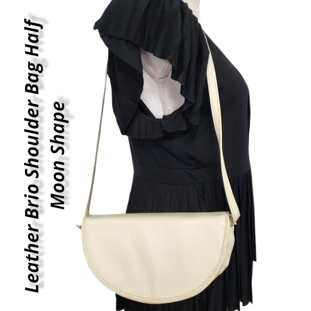 BRIO Leather Half Moon Cresent Shoulder Bag or Clutch Removable Strap Ivory VGUC